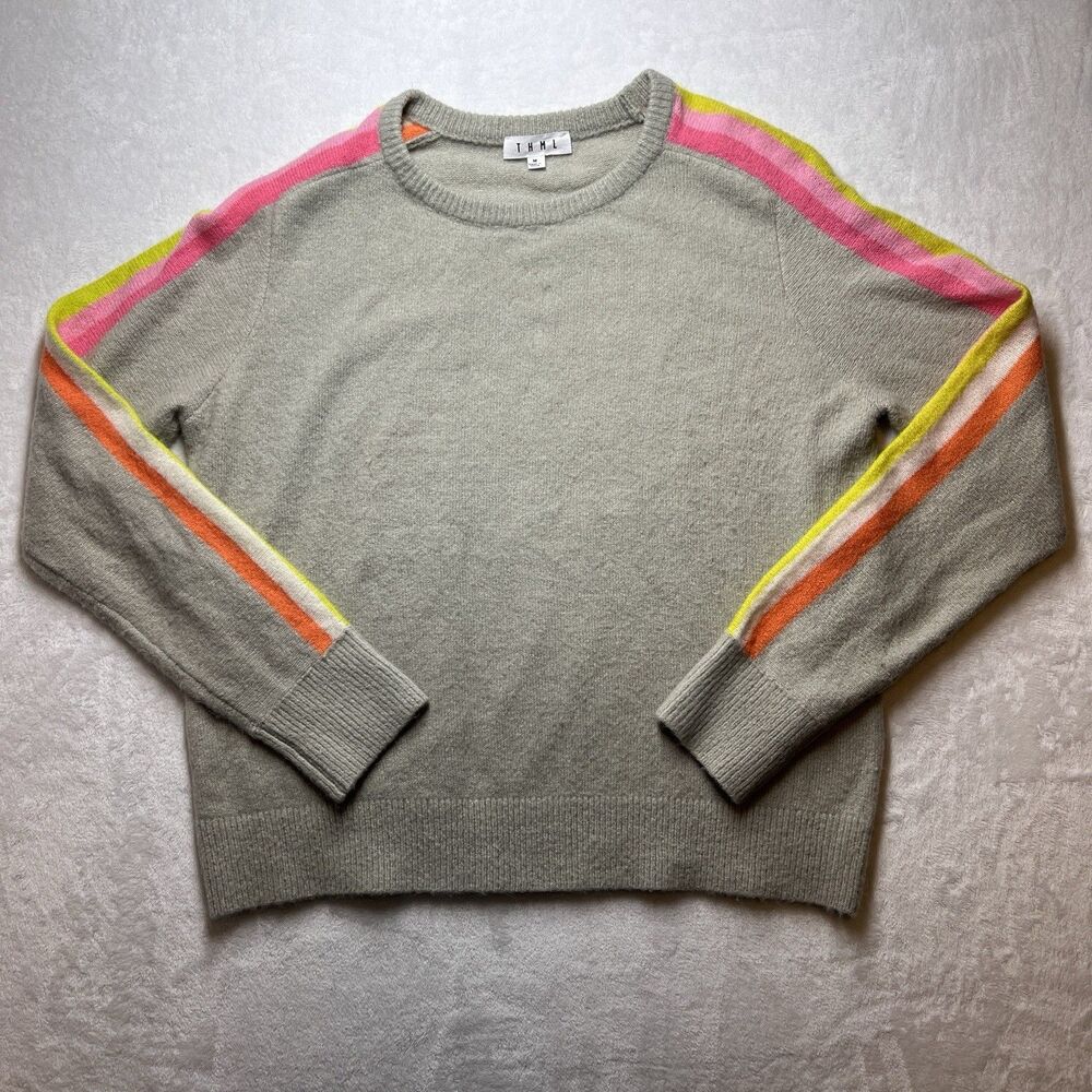 THML Women’s Pullover Long Sleeve Sweater Rainbow Striped Size Medium